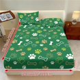 thumbnail image 4 of ZIATUBLES 3 Pcs King Size Cooling Bed Sheet Set, Green Paw Bones Print, Soft Polyester Bedding Set, 1 Fitted Sheet and 2 Pillowcases, Breathable Comfortable Sheets for Bedroom, 4 of 9