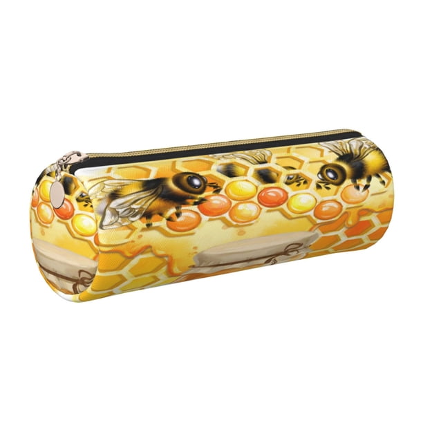 Disketp Honey Bee Estuche Organizador de Lápices de Cuero, Estuche de Oficina con Cremallera para Bolígrafo y Lápiz