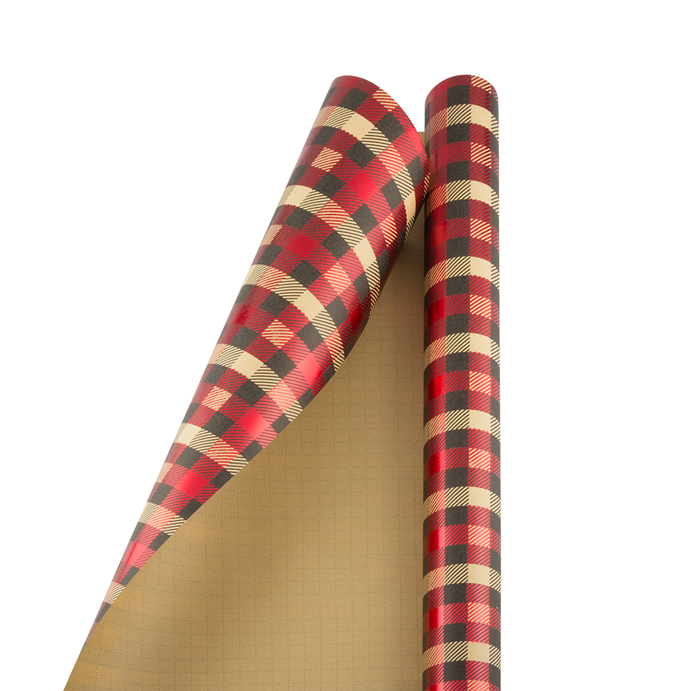 JAM Christmas Wrapping Paper, 15 Sq Ft, 1/Pack, Holiday Plaid Foil Gift