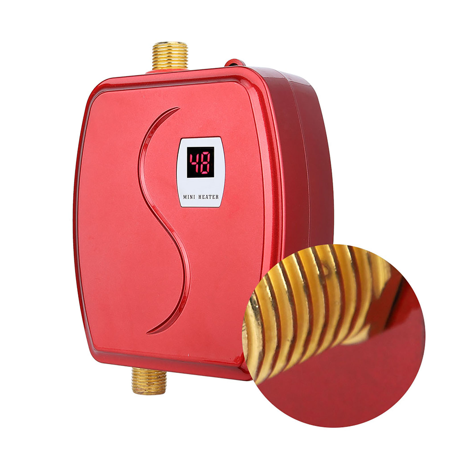 3000W Mini Electric Tankless Water Heater for Instant Hot Water in Bathroom and Kitchen, 220V - 240V, Red