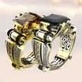 thumbnail image 2 of Kripyery Women Ring Faux Square Crystal Two-tone Vintage Cool Punk Gift Hollow Bling Cubic Zirconia Ladies Finger Ring for Party, 2 of 8