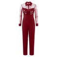 thumbnail image 2 of Seyurigaoka Women's Lace Long Jumpsuit, Sheer Mesh Sleeve Turn Down Collar Floral Bronzing Playsuit, 2 of 4