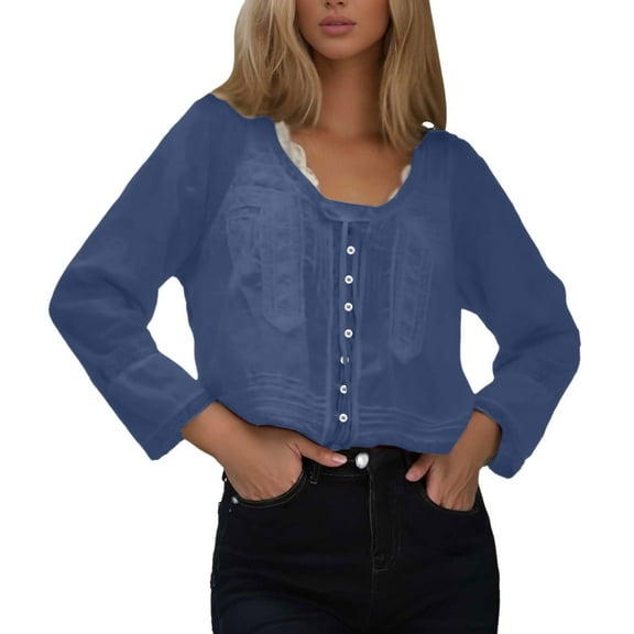 EDFBUYKRS Womens Long Sleeve Shirts, Casual Crewneck Tunic Tops for Womens Fall, Basic Tees for Women Loose Fit L