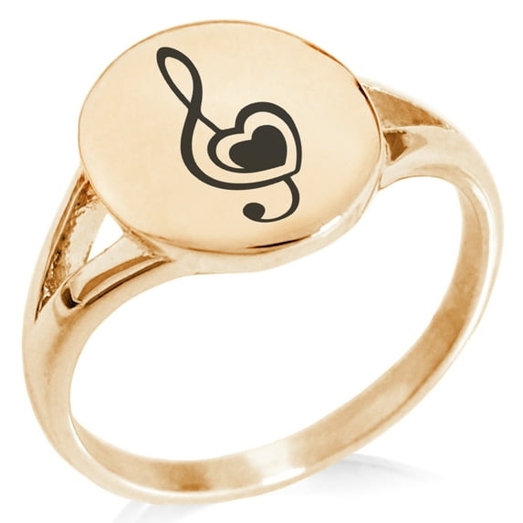 Stainless Steel Treble Clef Heart Minimalist Oval Top Polished Statement Ring
