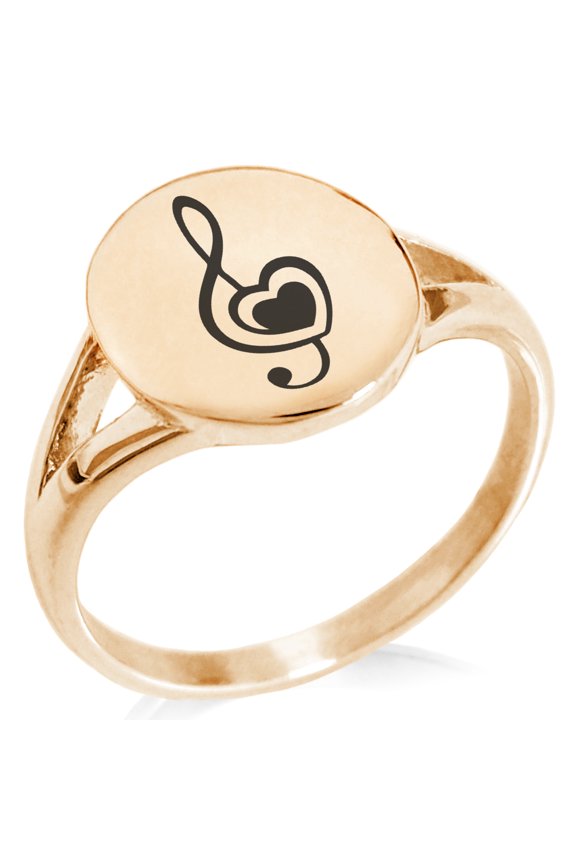 Stainless Steel Treble Clef Heart Minimalist Oval Top Polished Statement Ring
