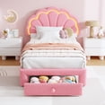 thumbnail image 3 of Twin Upholstered LED Bed Frame - with Storage Headboard & Storage Drawer, Berber Fleece Princess Platform Bed for Kids, Wood Support, No Box Spring Needed, Easy Assembly, Pink, 3 of 7