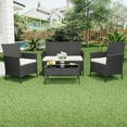 thumbnail image 4 of Garvee 4 Pieces Patio Furniture Sets, Outdoor Wicker Conversation Sets with Soft Cushion and Glass Table, All Weather Manual Rattan Chairs for Garden, Terrace, Porch, Lawn, Poolside, Black and Beige, 4 of 10