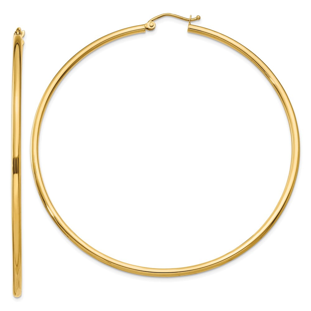 10k Yellow Gold 2mm Tube Hoop Earrings - 60mm x 2mm - Walmart.com