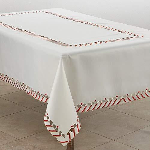 Ivory Candy Cane Border Christmas Tablecloth, 65" x 84"