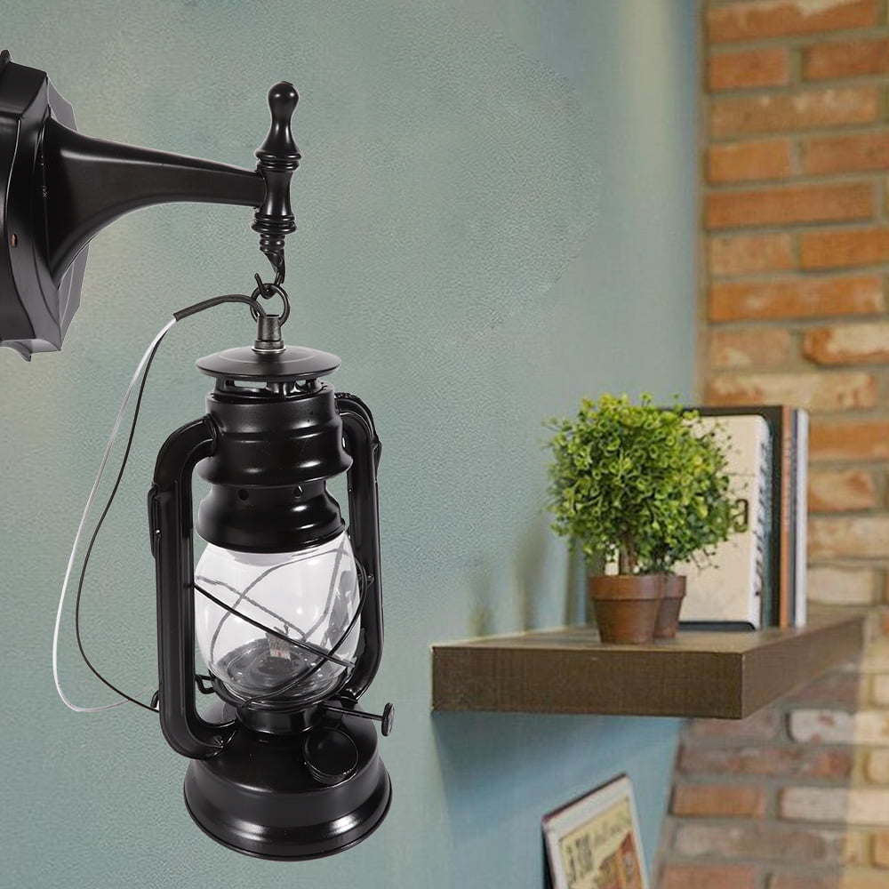 Rustic Wall Mounted Light Fixture Vintage Lantern Pendant Light Small Hanging Lighting with Glass Shade for Loft Farmhouse, Black