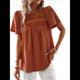 thumbnail image 3 of Blusas de Verano para Mujer, Cuello Redondo, Corta, Blusas Casuales de con Dobladillo de Encaje Fluido, Ropa de Moda 2025 Marrón L, 3 of 10
