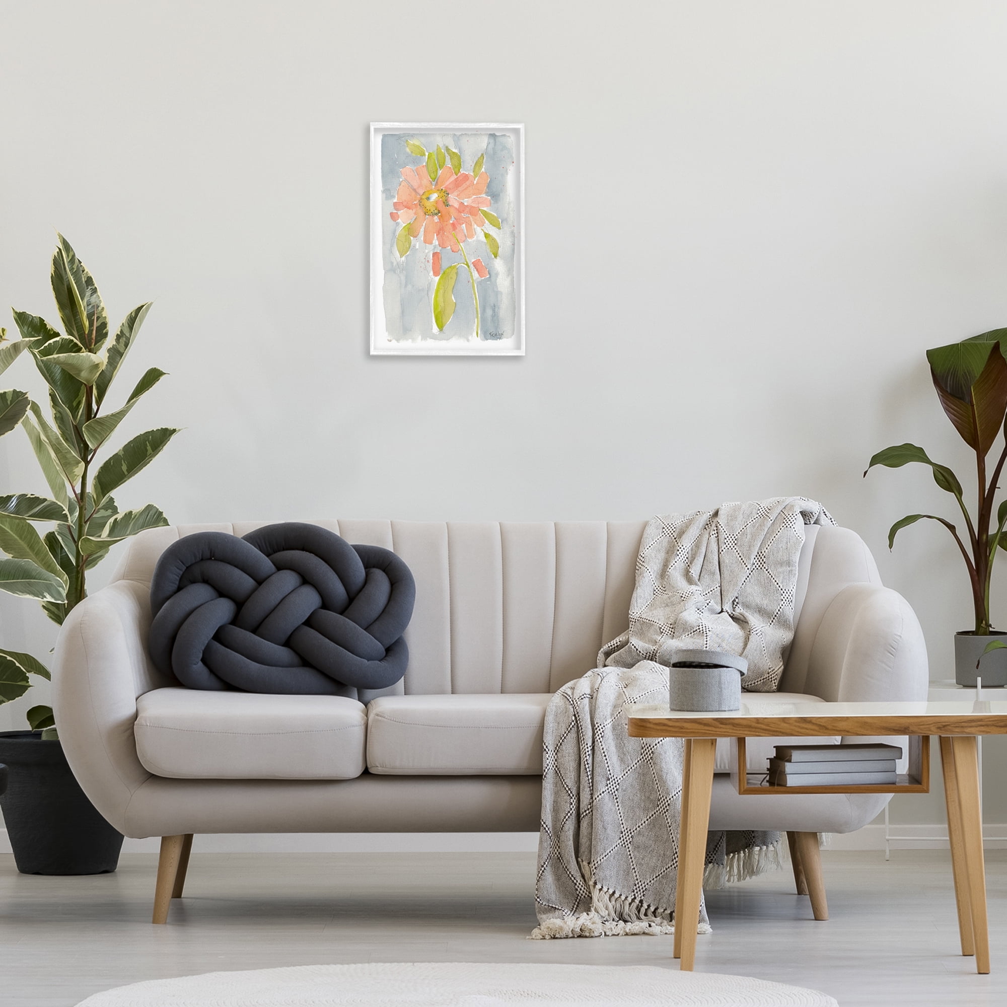 Stupell Industries Abstract Peach Dahlia Botanical & Floral Painting White Framed Art Print Wall Art, 16 x 24