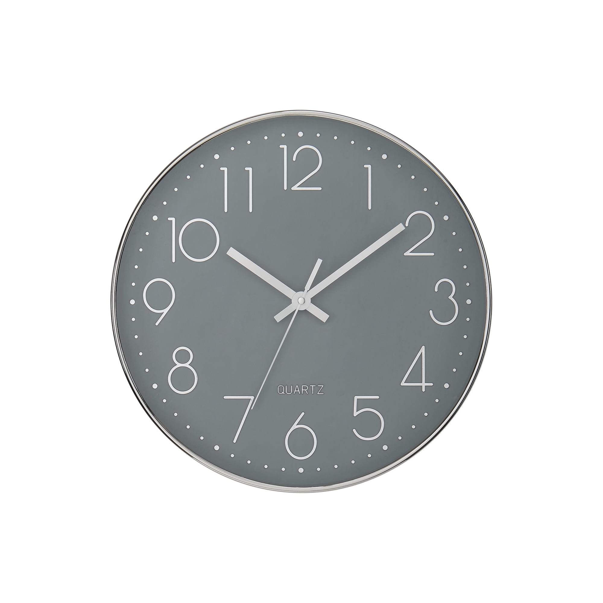 Clocks - 12 Round - Wall Clock - Gray Face - Silver Plastic Frame -Contemporary