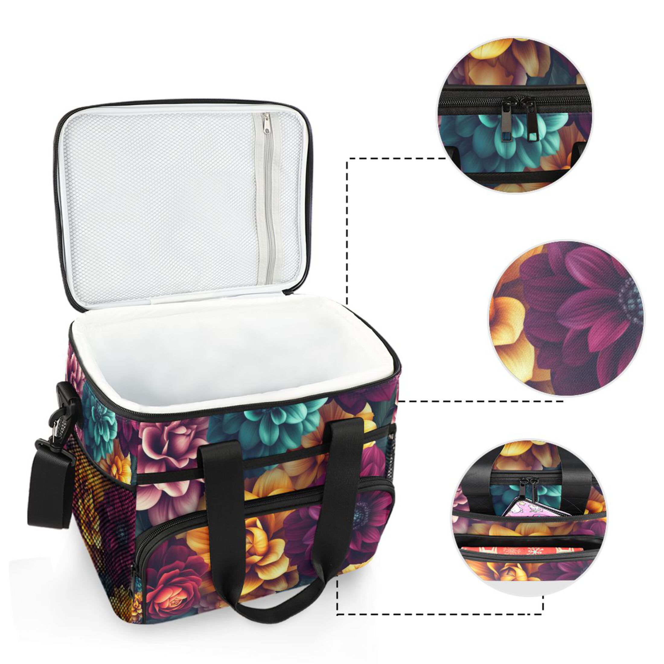 Lush Flowers in Rich Colors Insulated Lunch Bag 15L Cooler Box for Women Men Work Camping Beach Travel