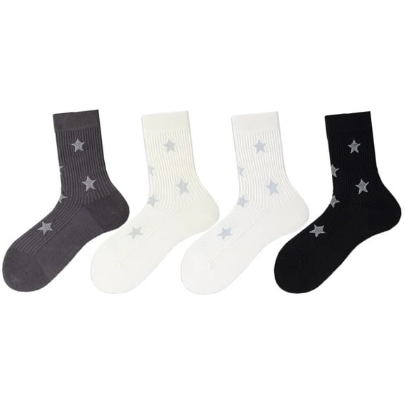 JSEMOY  Women's Crew Socks, Five-Pointed Star Pattern, Funny Theme, 4 Pack