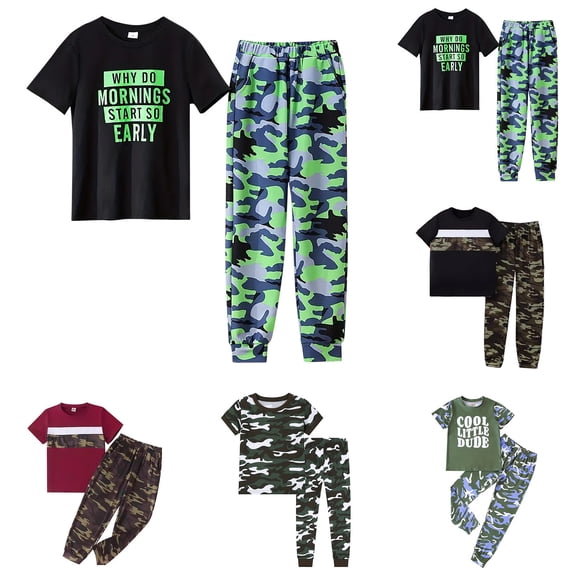 RTKFRFLM Boys Summer Outfit Set Short Sleeve T Shirt with Long Pants Camouflage Print Two Piece Clothing Set for Kids Pj's Sets