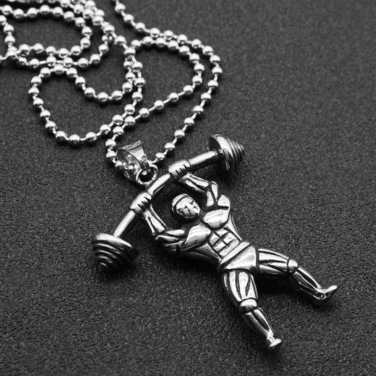 Workout Fitness Barbell Pendant Necklace Men - Bodybuilding Necklace - Walmart.com