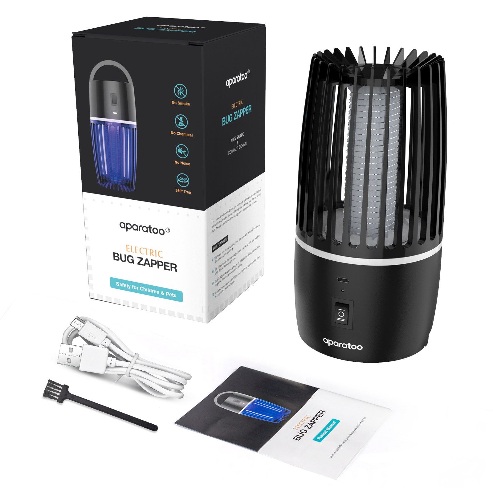 Thehomeuse Bug Zapper, Fly Zapper Electric Mosquito Killer Lamp, Rechargeable Traps Indoor for Home Use, Portable Catcher Insect Outdoor, Black