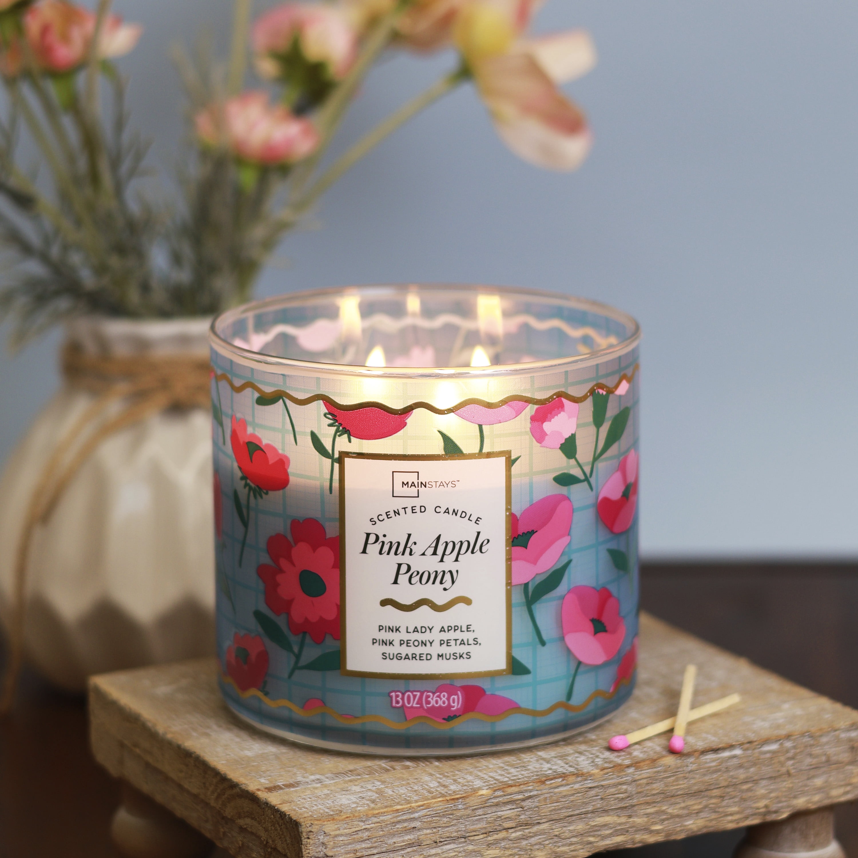 Mainstays Pink Apple Peony 3-Wick Fragrance Candle with Decorative Wrap, 13 Ounce