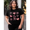 thumbnail image 4 of Camiseta de mujer, camisetas de manga corta, camisetas casuales, camisetas de cuello redondo con lazo de cereza y corazón de amor rosa para mujer, 4 of 8