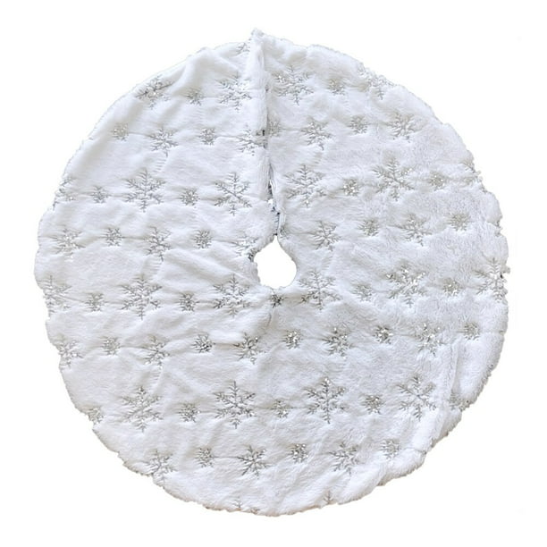 Falda de árbol de Navidad de felpa blanca, alfombra de pie de copo de nieve, piel sintética, cubierta de Base de árbol de Navidad, decoración del hogar, 78/90Cm