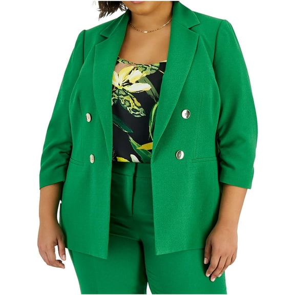Bar III Womens Plus Ruched Double-Breasted Blazer