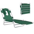 thumbnail image 1 of Folding Outdoor Lounge Chair with Face Hole and Pillow, 5-Position Adjustable Steel Frame Beach Chaise Lounger, Portable Oxford Fabric Sunbed for Pool, Patio or Camping, Green, 1 of 7