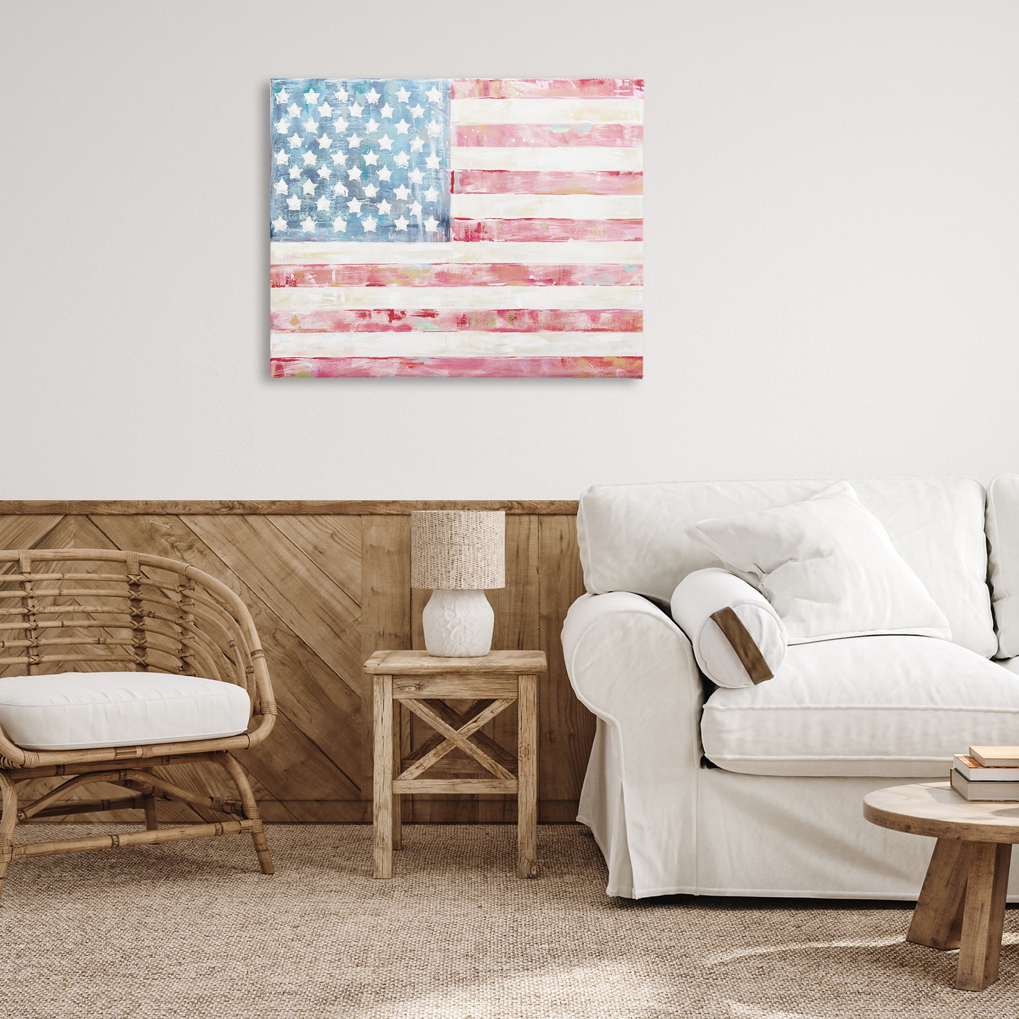 Stupell Industries Patriotic Brushed Flag Town & City Painting Gallery Wrapped Canvas Art Print Wall Art, 40 x 30