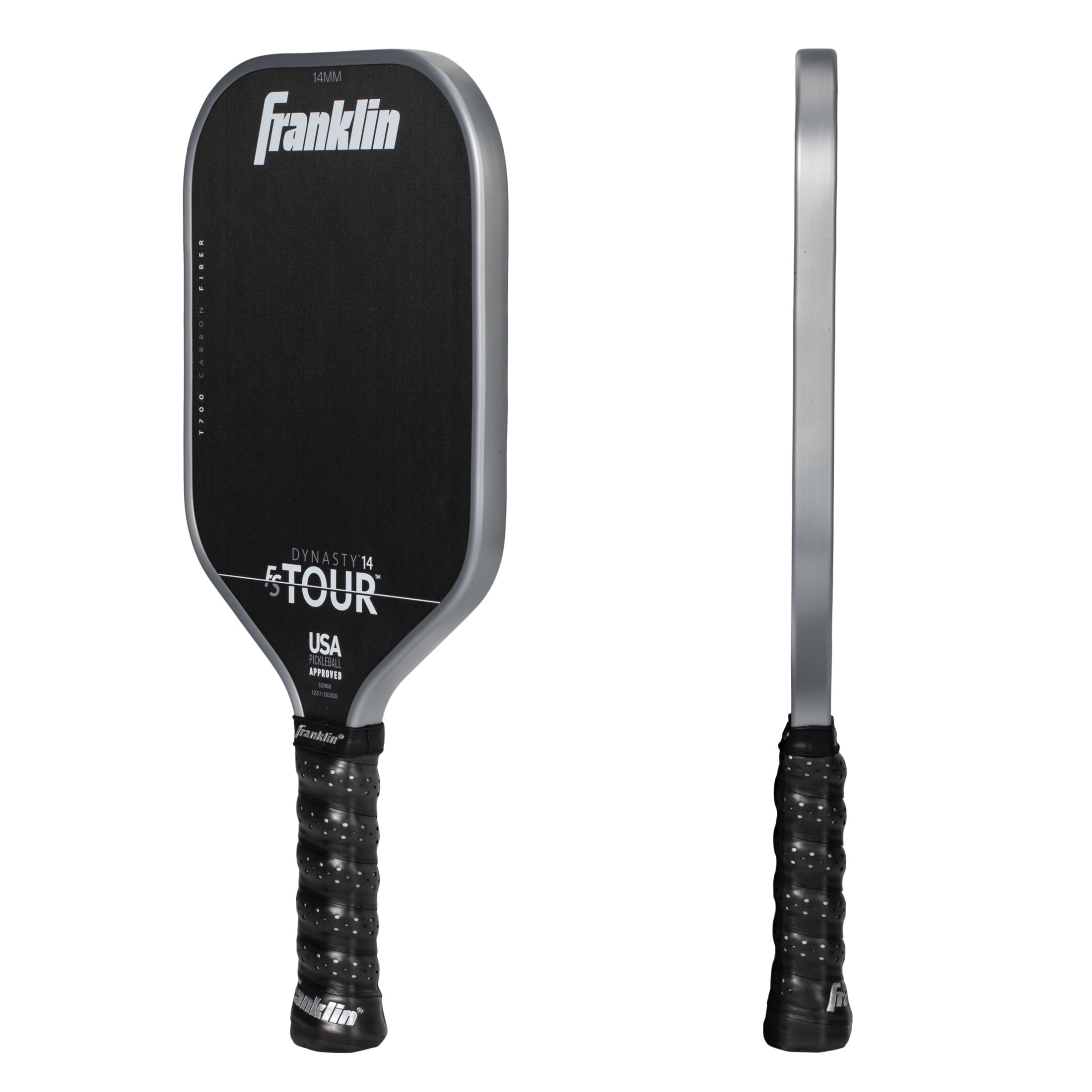 Franklin Sports Pro Pickleball Paddles - FS Tour Series Carbon Fiber Pickleball Paddles - Official USA Pickleball (USAPA) Approved Paddles - Dynasty Pro Player Paddle - 14mm Polymer Core - Gray