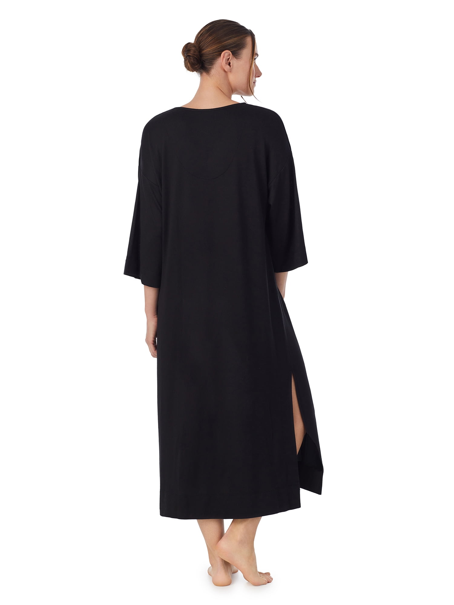 Aria Women's Sweater Knit 3/4 Sleeve V-Neck Lounger Nightgown with Pockets, Sizes XS to 5X