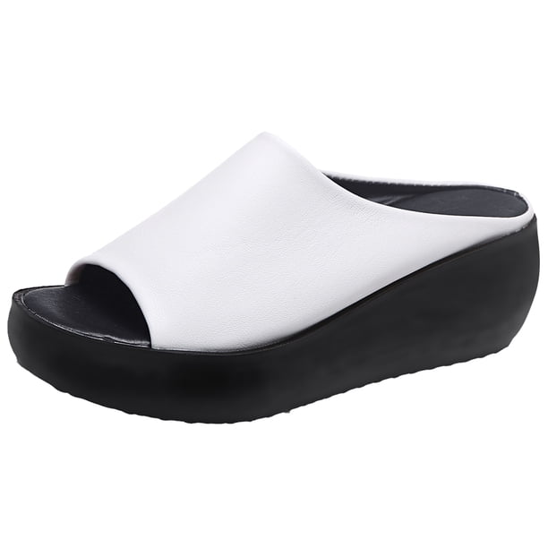 Zapatillas de mujer con parte inferior gruesa, sandalias de plataforma de cuña antideslizantes para vacaciones junto al mar