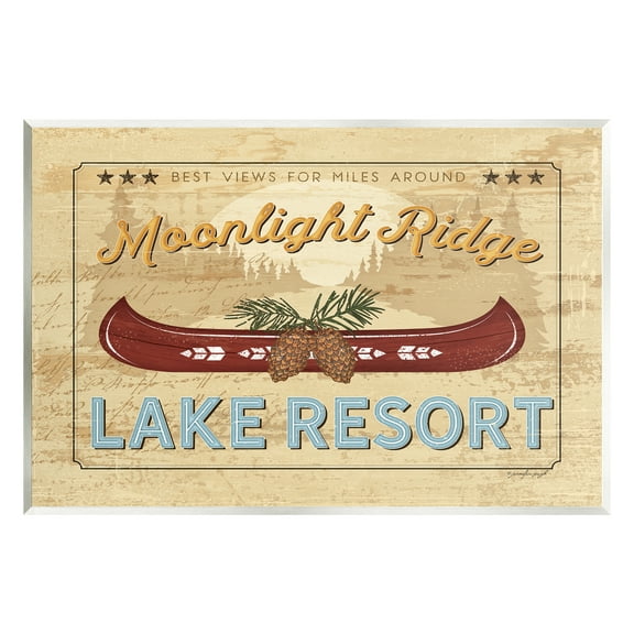 Stupell Moonlight Ridge Lake Resort Canoe Landscape Painting Wall Plaque Unframed Art Print Wall Art