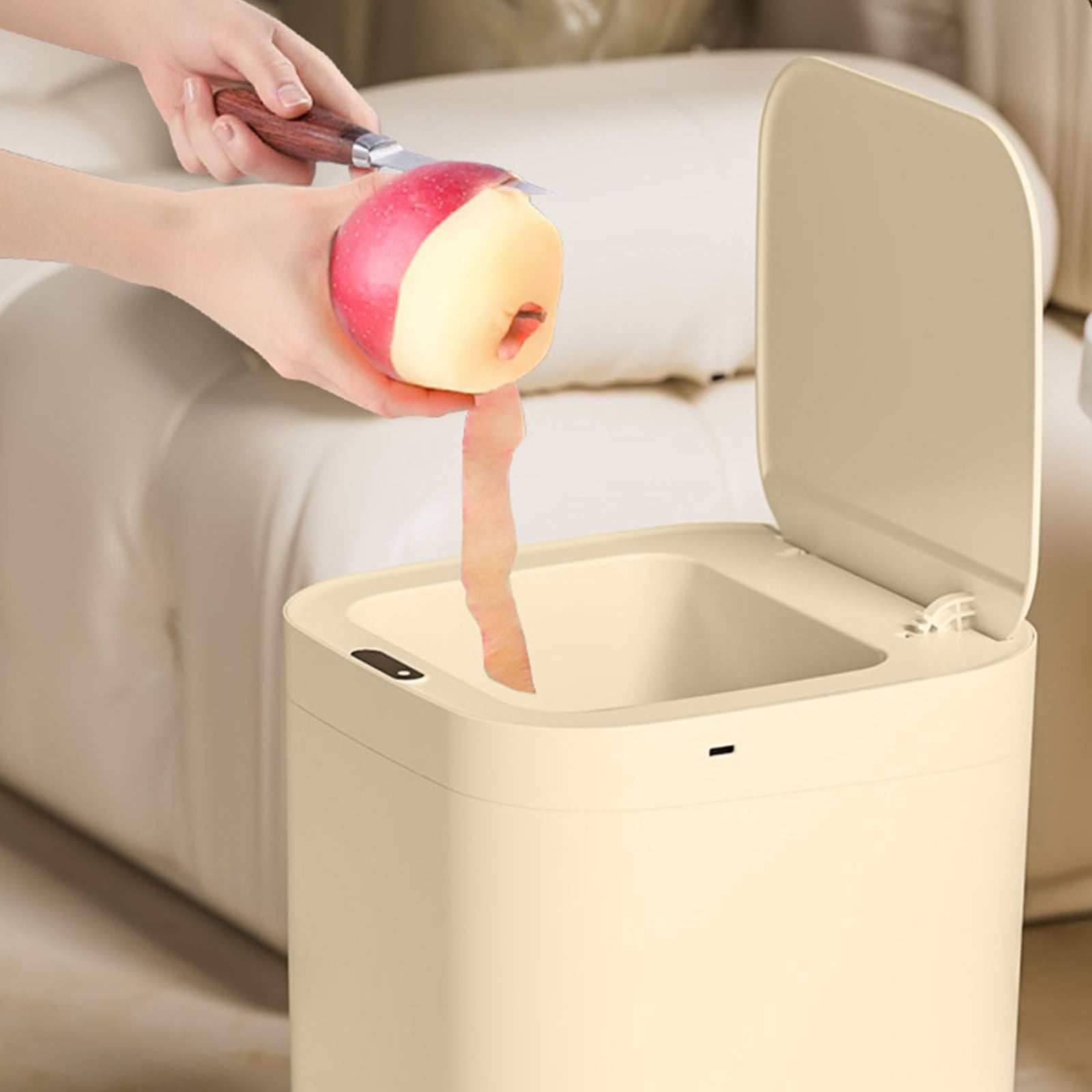 Hvmvliv Automatic Trash Can Smart Trash Can Kitchen Bathroom Touchless Trash Can Sensor Garbage Can With Lid Trash Bin For Bedroom, Office Beige
