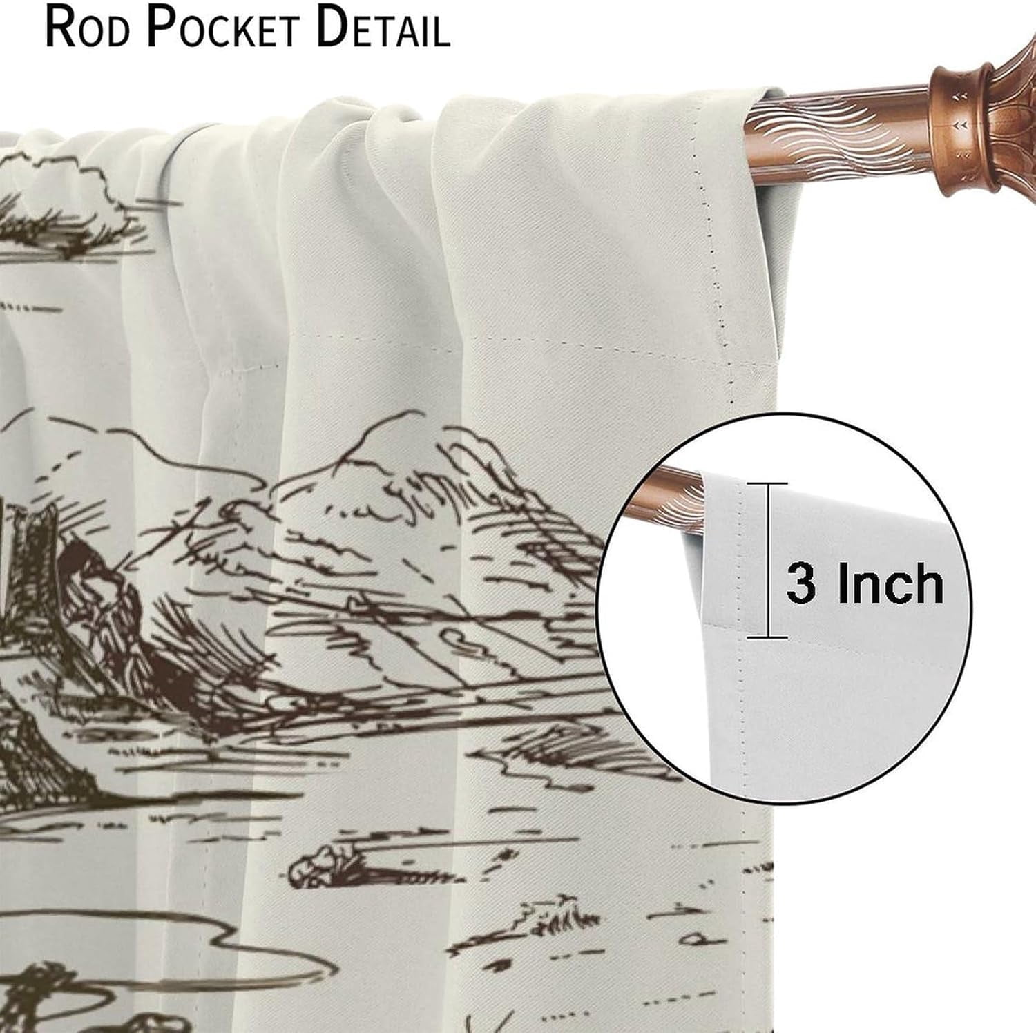 Vintage American Wilderness Western Cowboy Blackout Curtains for Bedroom,Sketch Style Western Cowboy Cacti Room Darkening Window Curtains with Rod Pocket - 2 Panels 84" L x 42" W