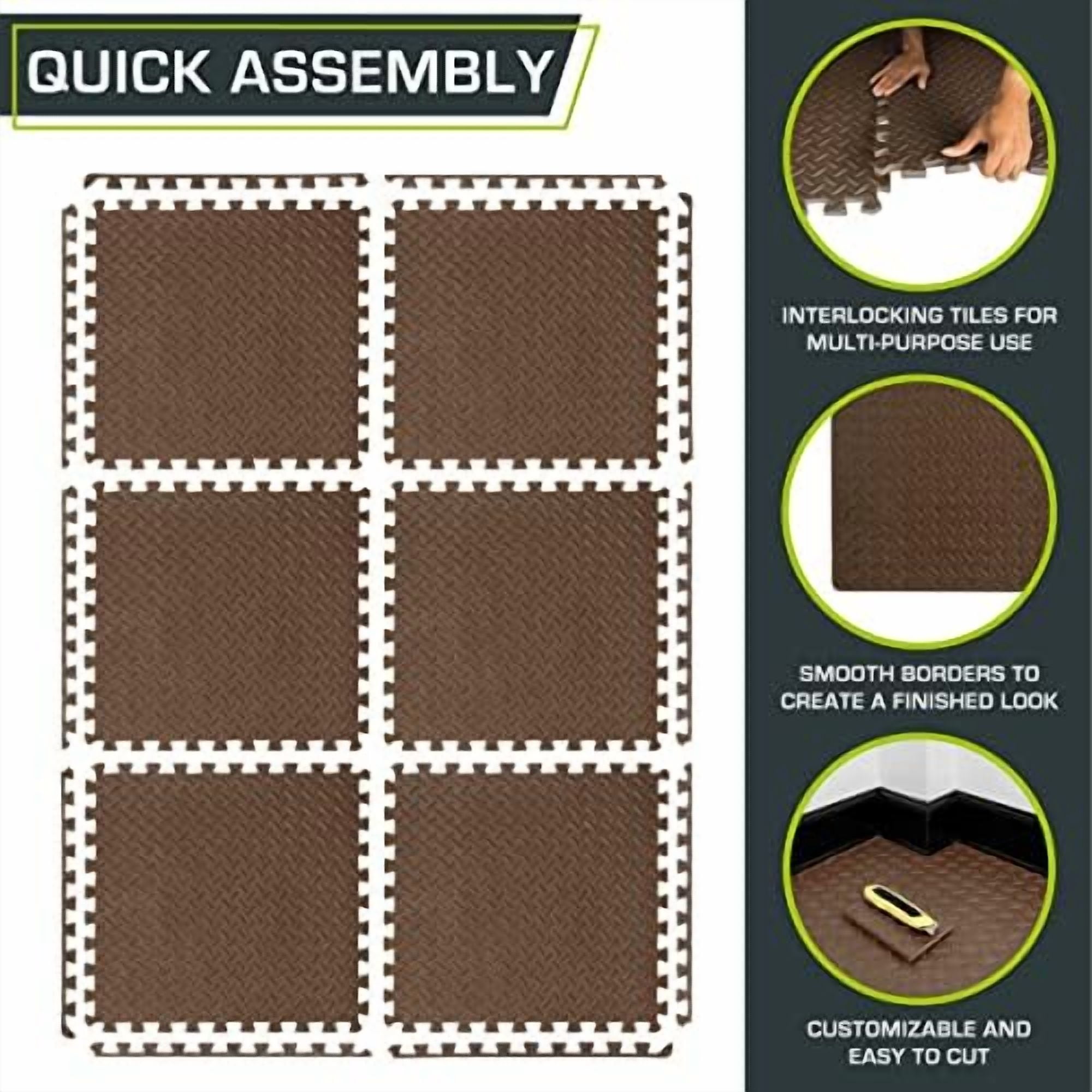 Puzzle Exercise Mat ½ in, EVA Interlocking Foam Floor Tiles for Home Gym, Mat for Home Workout Equipment, Floor Padding for Kids, Brown, 24 in x 24 in x ½ in, 24 Sq Ft - 6 Tiles