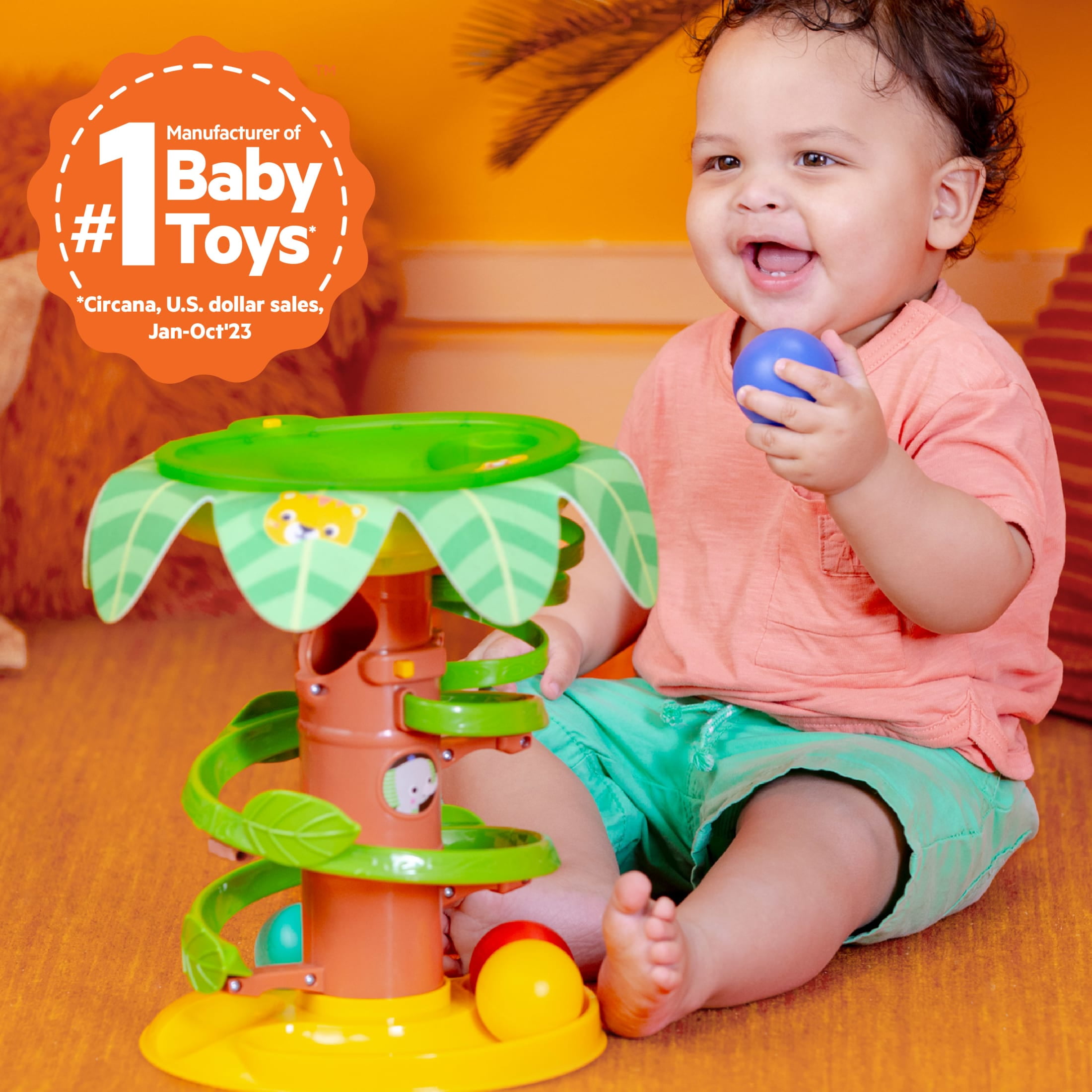 Bright Starts Tropical Twirl Ball Play Toy, Unisex, Multicolor, Ages Infant to Toddler