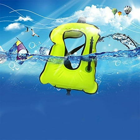Inflatable Snorkel Vest Water Sports Adults Inflatable Life Jacket Vest for Snorkeling Surfing Boating Swimming Green ()