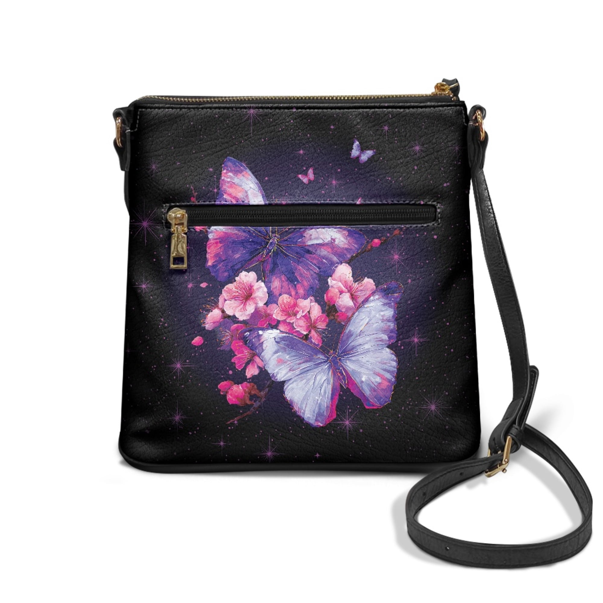 Kuiaobaty Butterfly Cherry Blossom Print Crossbody Bag for Women, Large Capacity Vegan Leather Shoulder Purse with Adjustable Strap, Waterproof Sling Handbag Crossbody for Travel