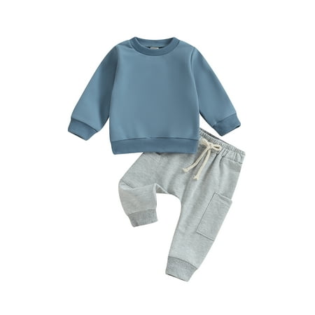 

Frobukio Baby Boys Tops Pants Outfits Solid Color Long Sleeve Sweatshirts Long Pants 2Pcs Clothes Sets