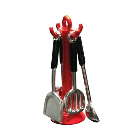 

Doll House Kitchen Utensil Set Accessories 1/12 Dollhouse Vertical Hanging Spoon spatulas Spoon Colander Set for Pretend Play Girls Boys Kids Red
