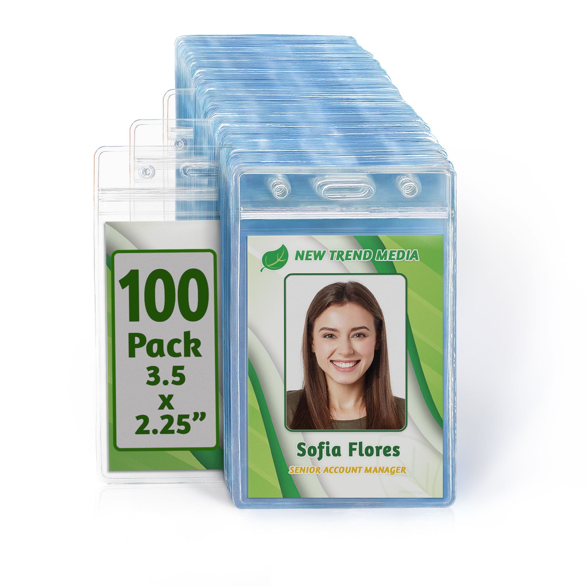 EcoEarth Clear 3.5" x 2.25" Vertical ID Badge Holder, 100 Pack