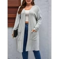thumbnail image 3 of Plus Size  - Soft Knit Cardigan Long Sleeve Open Front Coat with Pockets Grey XXXL, 3 of 5