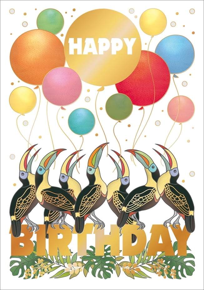 Quire Seven Toucans Holding Balloons Birthday Card for Anyone