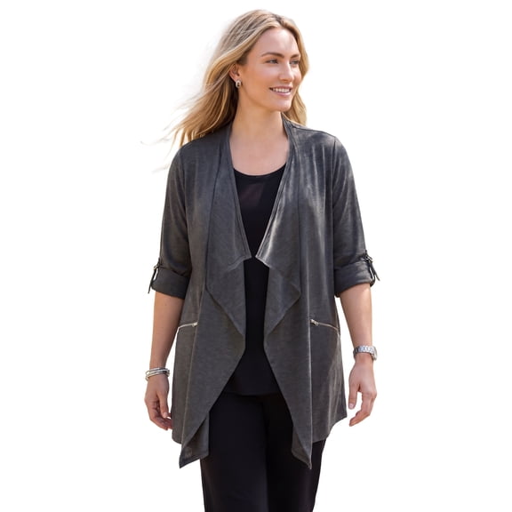 Catherines Women's Plus Size Cloud Knit French Terry Drape Front Cardigan