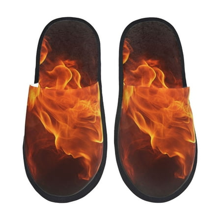 Balery Fiery Orange Flames Energy Slient Indoor Furry Fleece Comfort House Shoes Soft Non-Slip Home Shoes Cotton slippers House Slippers-- Medium