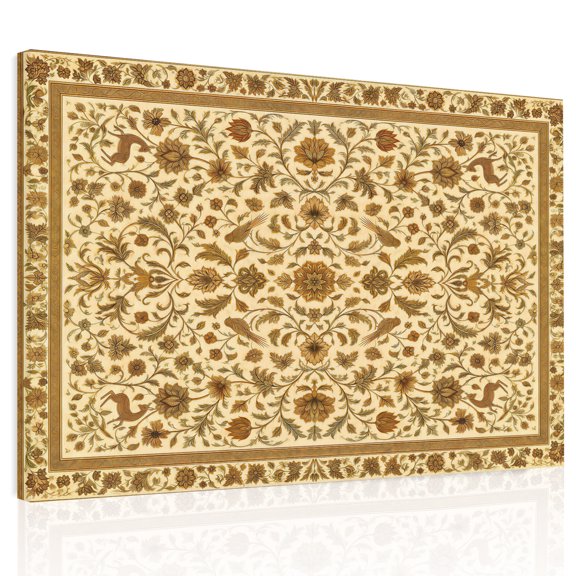 Intricate Brown Arabesque Canvas Print Wall Art Vintage Boho Beige Abstract Floral Vine Wall Decor Modern Artwork Paintings Pictures for Living Room Stretched and Framed Ready to Hang - 12" x 16"