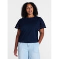 thumbnail image 2 of Time and Tru Women’s Crewneck Top with Lace Inset Flounce Sleeves, Sizes XS-XXXL, 2 of 6