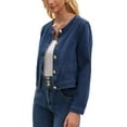 thumbnail image 4 of Women's Collarless Denim Jacket Long Sleeve 2026 Button Down Jean Jackets L Dark Blue, 4 of 6