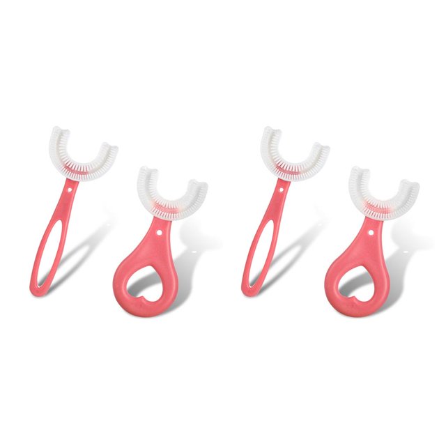 Moyic Silicona en forma de U blanqueamiento limpieza bebé cepillo de dientes de doble cara niños tipo U niños pequeños edad cepillo de rosado 2-6 años tipo 3 2Conjunto