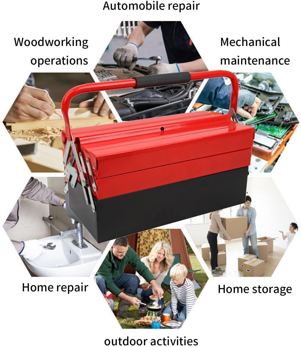 Large Metal Tool Box Heavy Duty Cantilever 3 Tier Portable Traditional Style Tool Case Organiser For Builders Handy Men